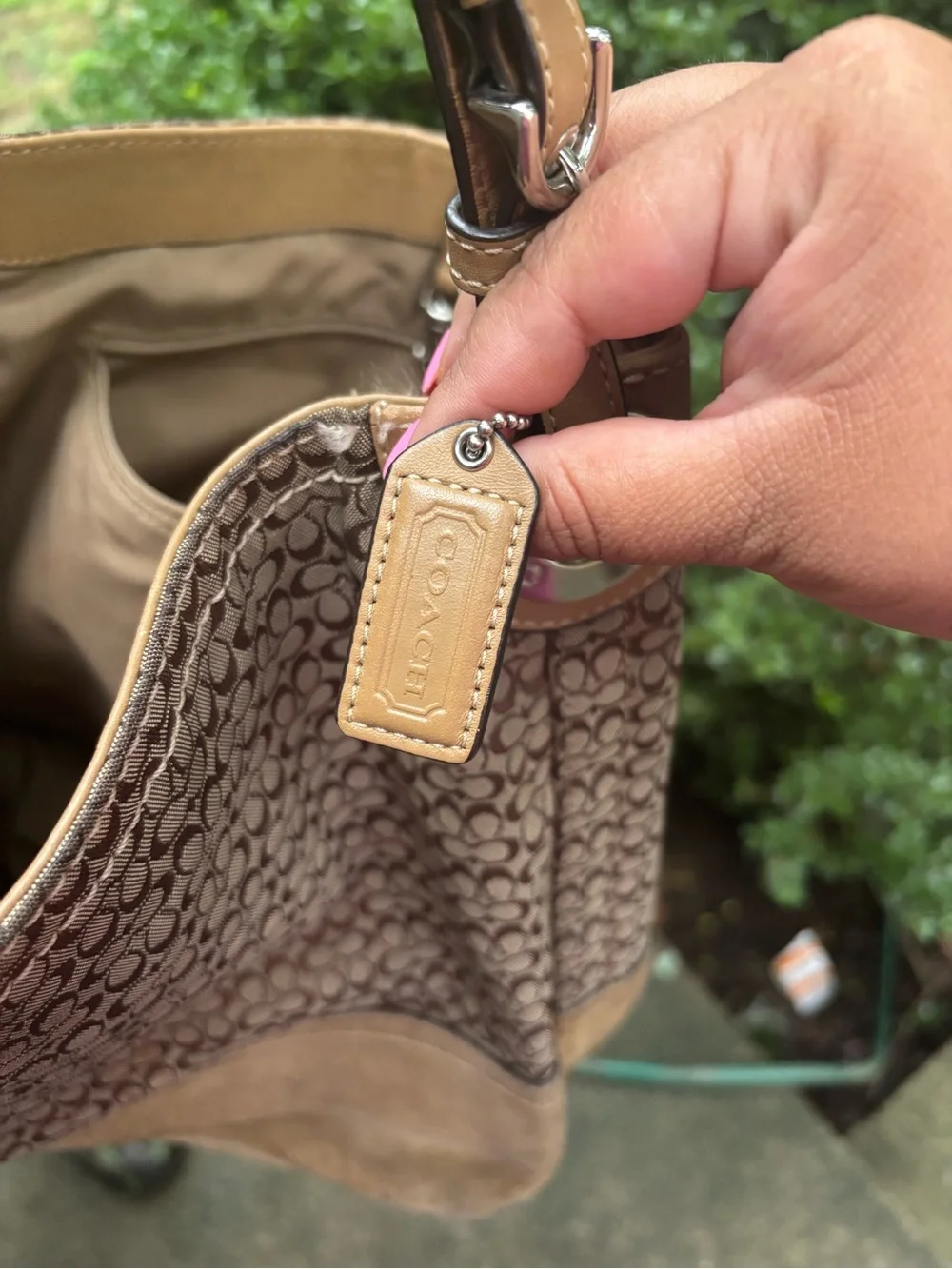 Coach Signature Canvas Hobo in Brown and Tan Suede